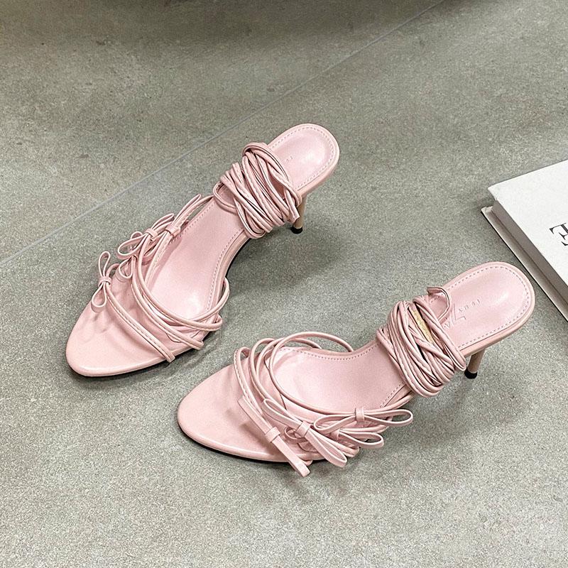 Fashion Fashion Cross-tied Women Thin  Heels Sandals Shoes Female Round Toe Footwear Butterfly-Knot Ladies High Heels Sandals Shoes