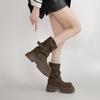 Fashion Versatile Belt Buckle Round Head Thick Sole Heightening Short Boots Women's 2025 Autumn and Winter New Fashion Versatile Thick Sole Boots