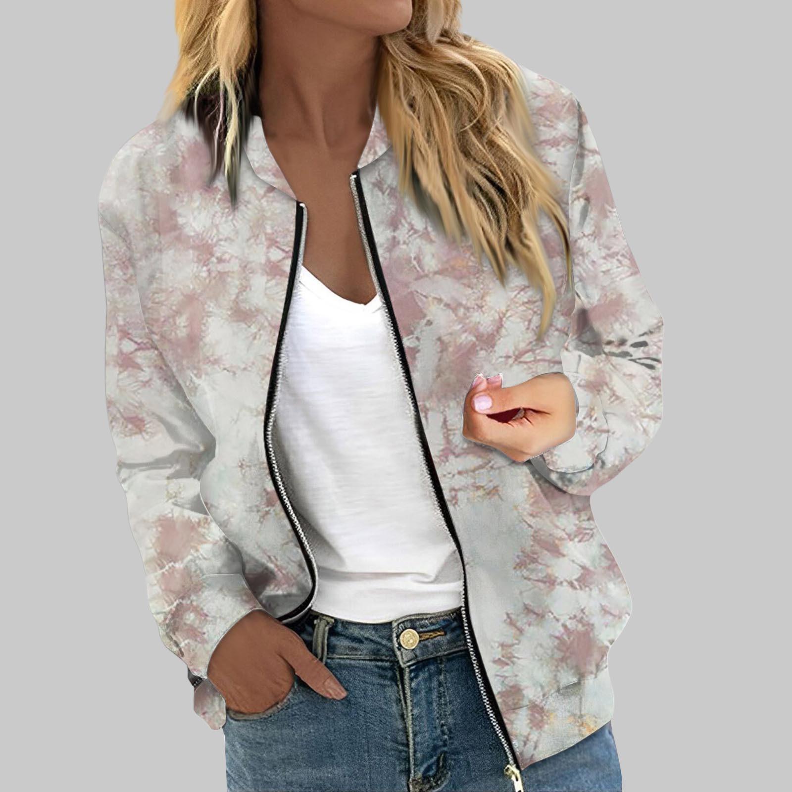 

Верхній жіночий верхній одяг з принтом і довгими рукавами, повсякденні топи на блискавці, сорочка, тонка куртка для жінок M бежевий