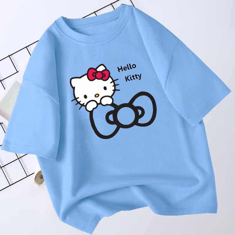 HelloKtty Summer Girls Pure Cotton Short Sleeved Tshirt Cute Childrens Clothing Stylish Girls Parent Child Clothing