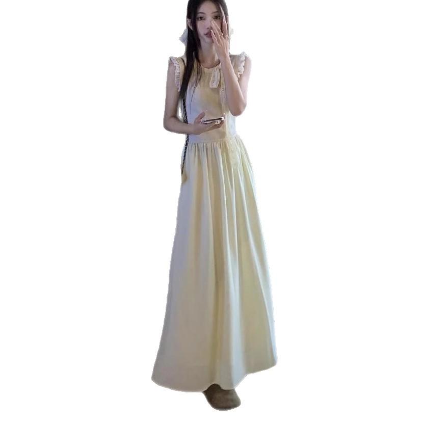 Gentle wind sweet bow sleeveless dress women's spring new waist thin temperament fairy long dress
