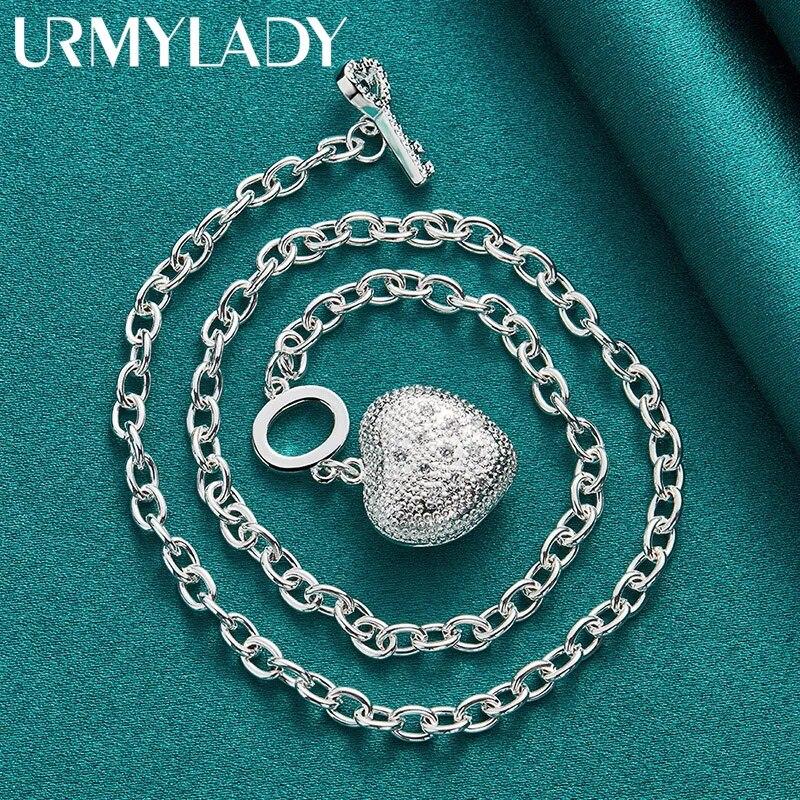 URMYLADY 925 Sterling Silver Heart Zircon Pendant Necklace For Women Wedding Party Fashion Jewelry