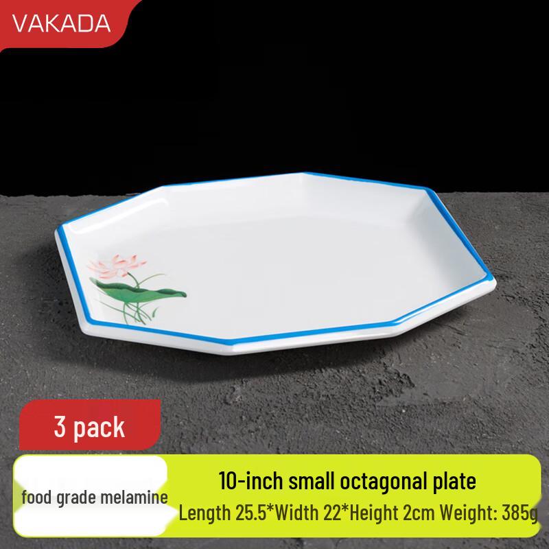 VAKADA Melamine Blue Lotus Octagonal Dinner Plate Set
