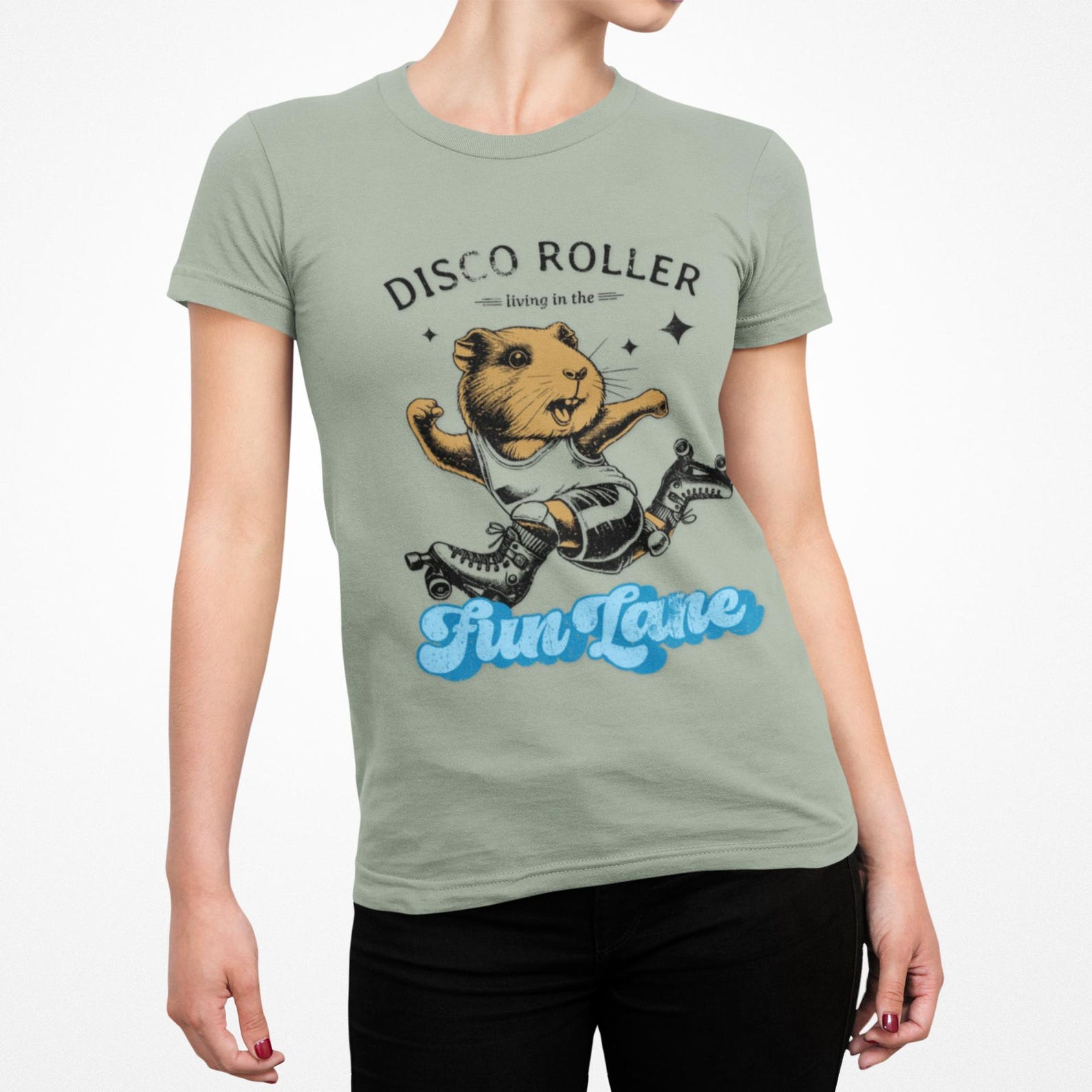 Playful Disco Guinea Pig Roller Skate T-Shirt 3XL