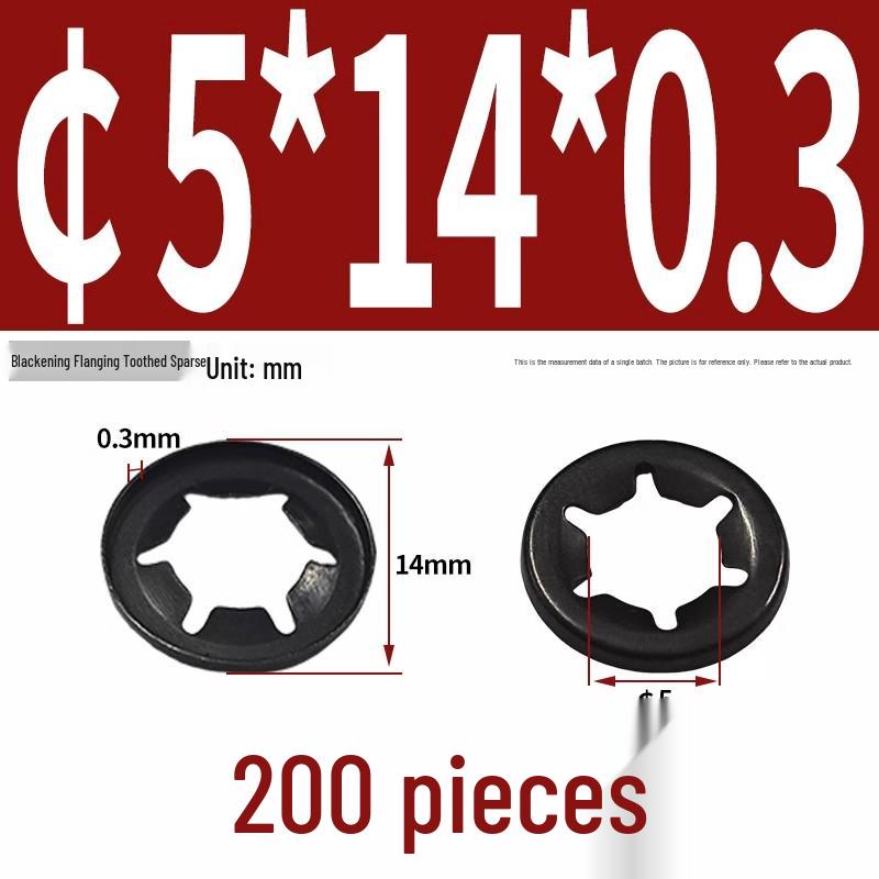 Plum Blossom Shaft Retaining Ring - 65 Manganese Steel & 304 Stainless Steel, Blackened, M3-M12 Clamp