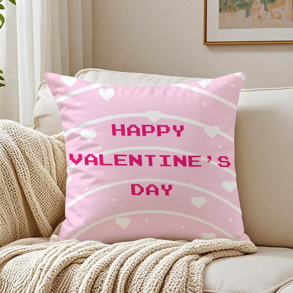 Cute Valentines Day Cushion Cover Linen Pillowcase Soft for Sofa Bed Home Room Decor