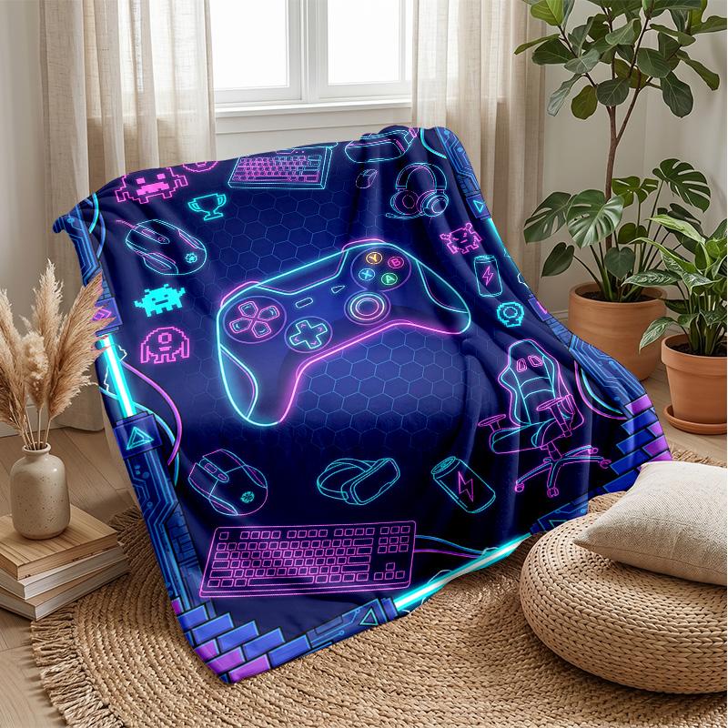 

Cyberpunk Gaming Controller blanket Personalized Name Flannel Blanket Soft Cozy Plush Throw for Sofa Bed Lightweight Home Decor 75x90cm