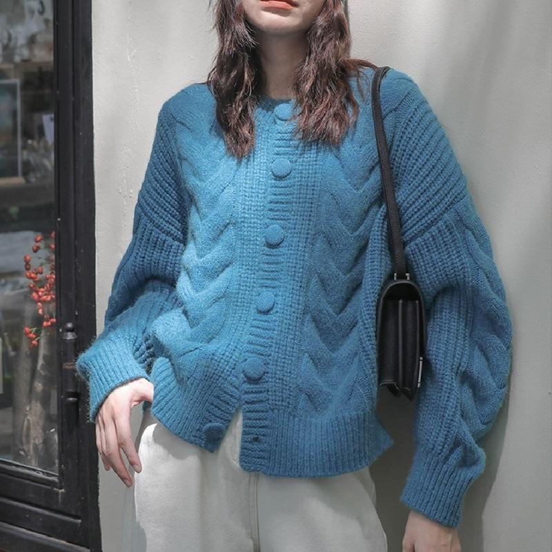 Sweet Twist Soft Sweater Coat for Women Winter Autumn Loose OuterWear Long Sleeve O-Neck Knitted Cardigan Sweater