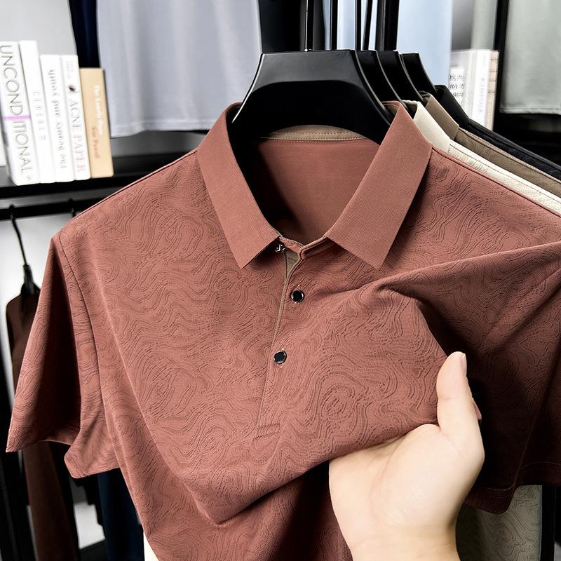 Pánské polo tričko s krátkým rukávem bez otisku, s temperamentním límcem, s potiskem, ležérní elastické tričko