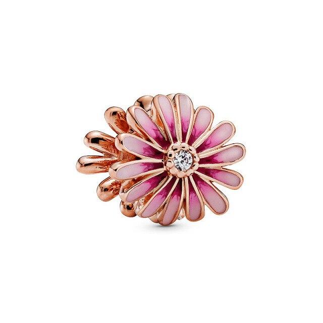 925 Sterling Silver Rose Gold Daisy Cactus Charm Beads Fit Original Fasion Charm Bracelet DIY Women's Jewelry Gift