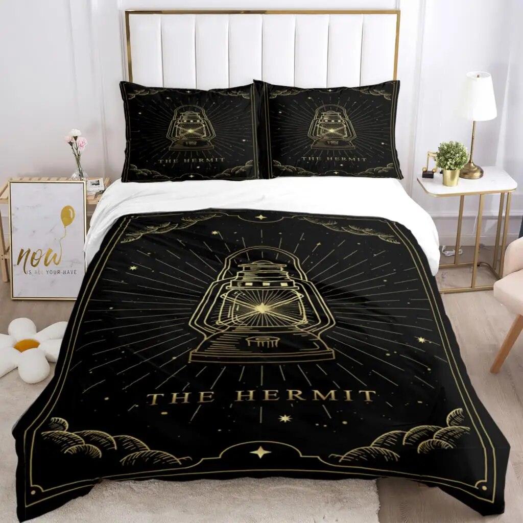 Magic Astrology Esoteric Gold Print Three Piece Set Fashion Bedding Article Children Or Adults For Beds Quilt Covers Pillowcases