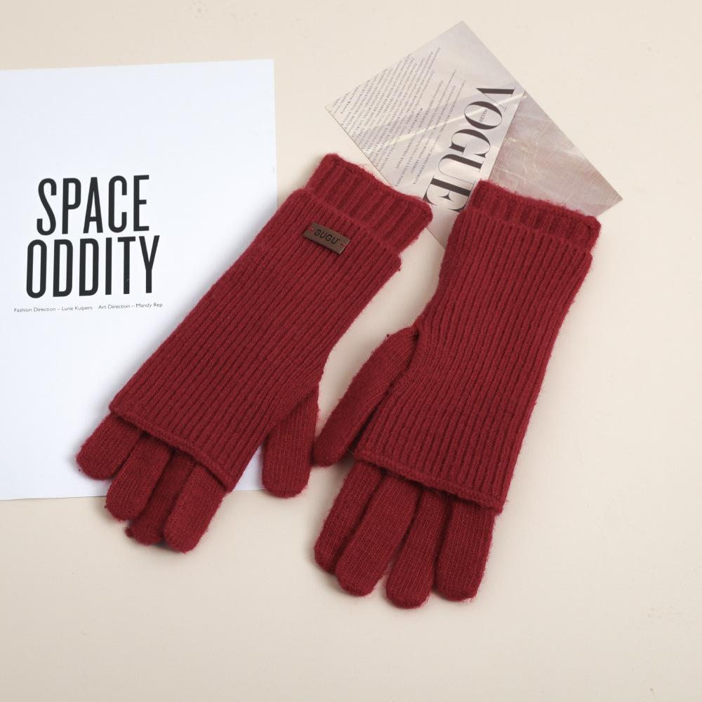 Knitted Wool Finger exposed Touch Screen Five finger Gloves for Women In Autumn and Winter Warmth Plus Velvet Thickening Riding Bike To Prevent Cold