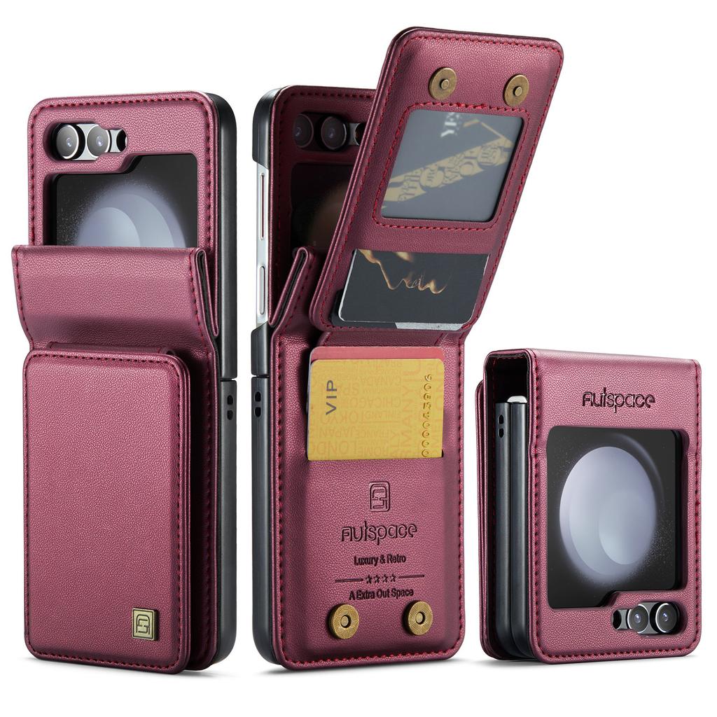 Flip 5 Zflip5 5G Shockproof Portable Wallet Case for Samsung Galaxy Z Flip 5 Flip5 Card Slot Leather Cell Phone Accessories