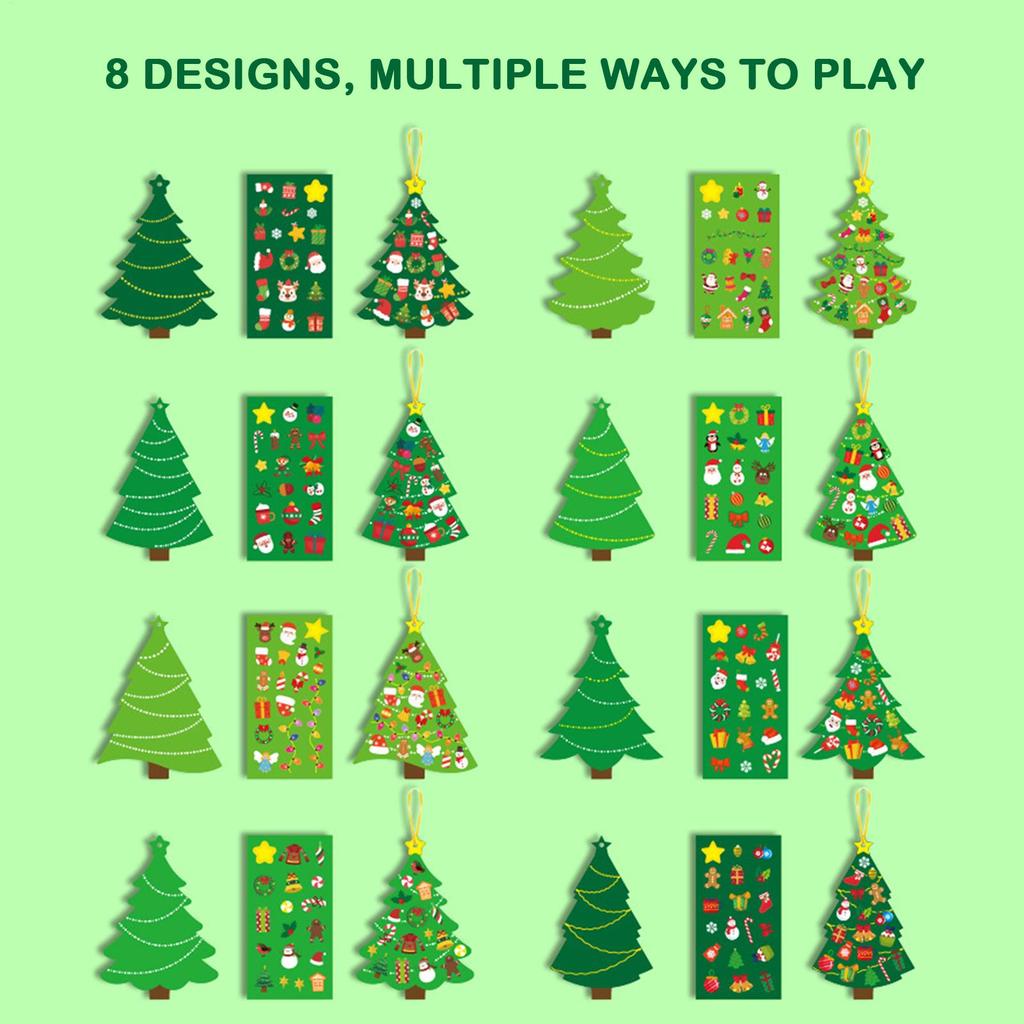 Christmas Tree DIY Craft Set for Kids 24 Cards Stickers Ribbons Interactive Ornaments Toddler Wall Decor Classroom Activity