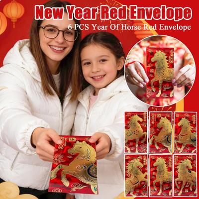 6 PCS Year Of Horse Red Envelope, Chinese New Year Red Envelope