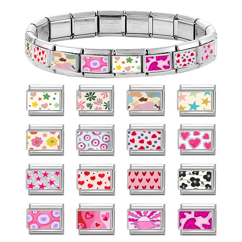 Wholesale Kawaii Heart Flower Star Sunset Dolphin Cats Italian Charm Fit 9MM Stainless Steel Girls' DIY Bracelet Fashion Jewelry