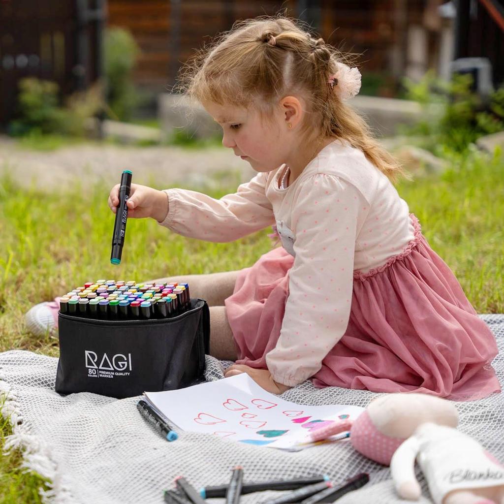 RAGI Alcohol Markers 80 Double-sided Felt-tip Pens, Dual Tip, Professional Artistic Drawing Set