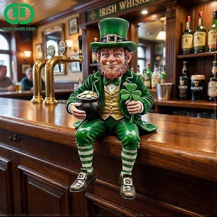 St. Patrick's Day Figurines Irish Shamrocks Leprechaun Green Gnomes Scottish Resin Statue Lovers Gifts for Home Kitchen Office Tiered Tray Table Decor