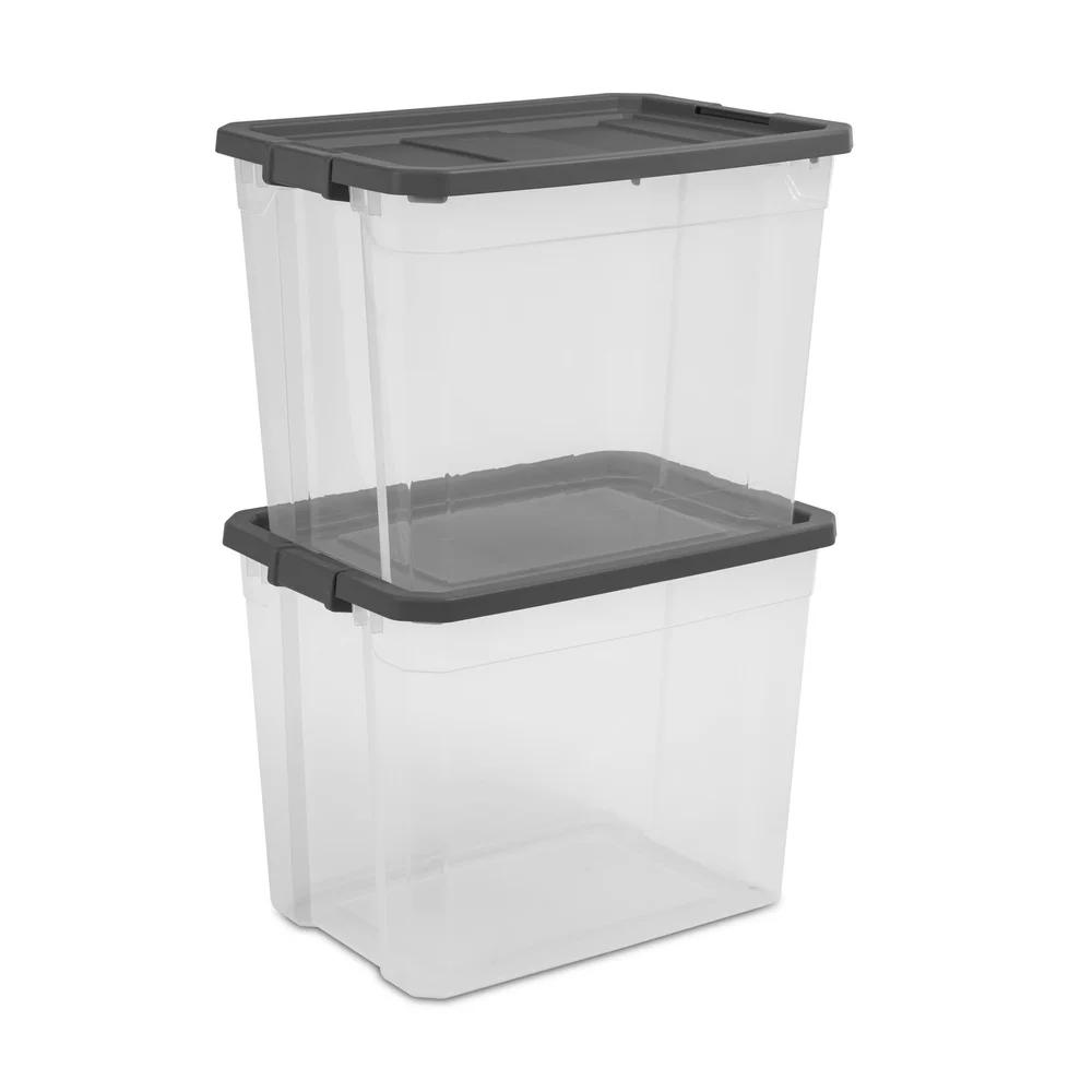 Durable Stacking Storage Box with Lid Clear Plastic 108 Quart Heavy Duty Latches Organized Bin Ideal Garage Basement Attic