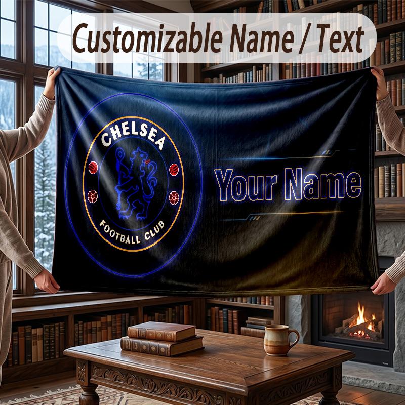 Custom Name Flannel Throw Blanket Chelsea FC Pattern Warm Home Decoration