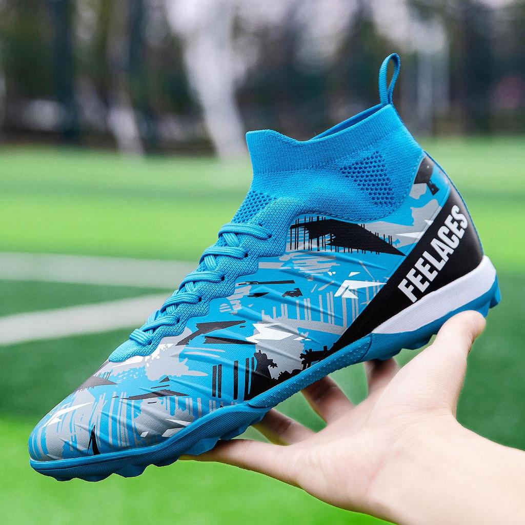 2024 Men's Fly-Knit High-Top Soccer Shoes with Breathable Sock Liner for Professional Turf Training