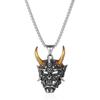 Dunkles Retro Japan Prajna Maske Langer Horn Geist König Edelstahl Anhänger Halskette für Männer Frauen Gruselige Persönlichkeit Schmuck Geschenke