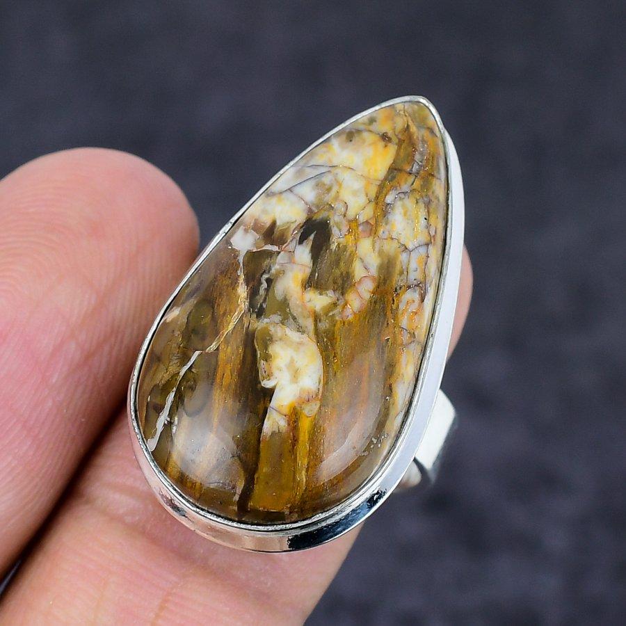 Russian Dendritic Gemstone Handmade 925 Sterling Silver Jewelry Ring Size 9 v3j50