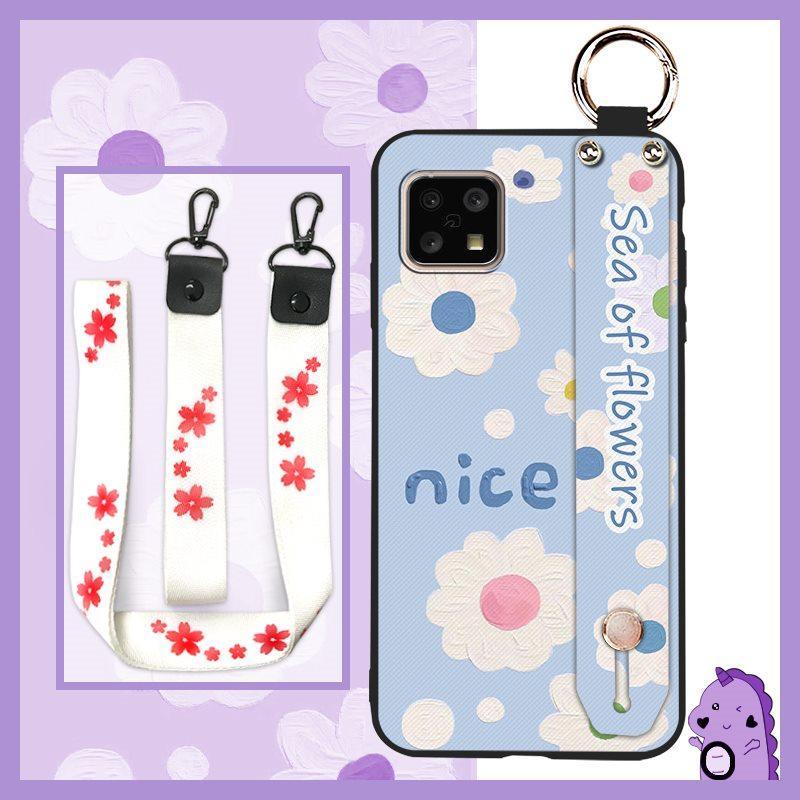 Shockproof Silicone Phone Case For Sharp Aquos Sense4 4G/Sense 5G Kickstand Waterproof Phone Holder Wristband Flower