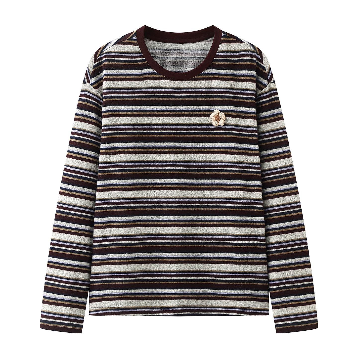 

Women s Retro Color Block Striped T-shirt – Spring 2026, Round Neck, Loose, Casual Long Sleeve, Lazy Style, Model T96C086 Small