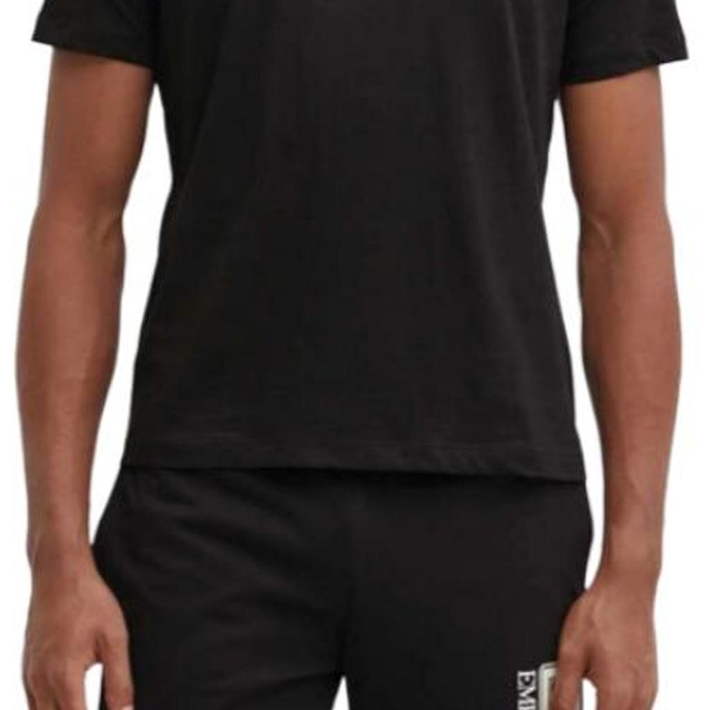 Emporio Armani EA7 Letter Logo Pullover Round Neck Short Sleeve T-Shirt Men Tops Black 6DPT81-PJVPZ-1200