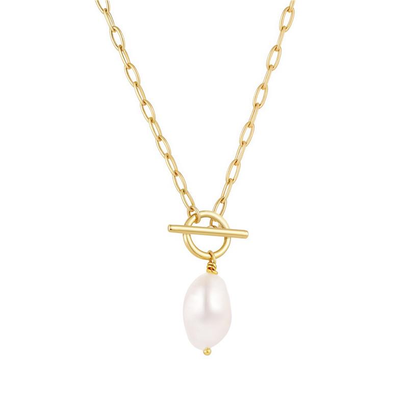 Arvaleff 925 Pearl Stainless Steel Necklace, Electroplated 14K Gold & Silver Cross-Border Jewelry Design