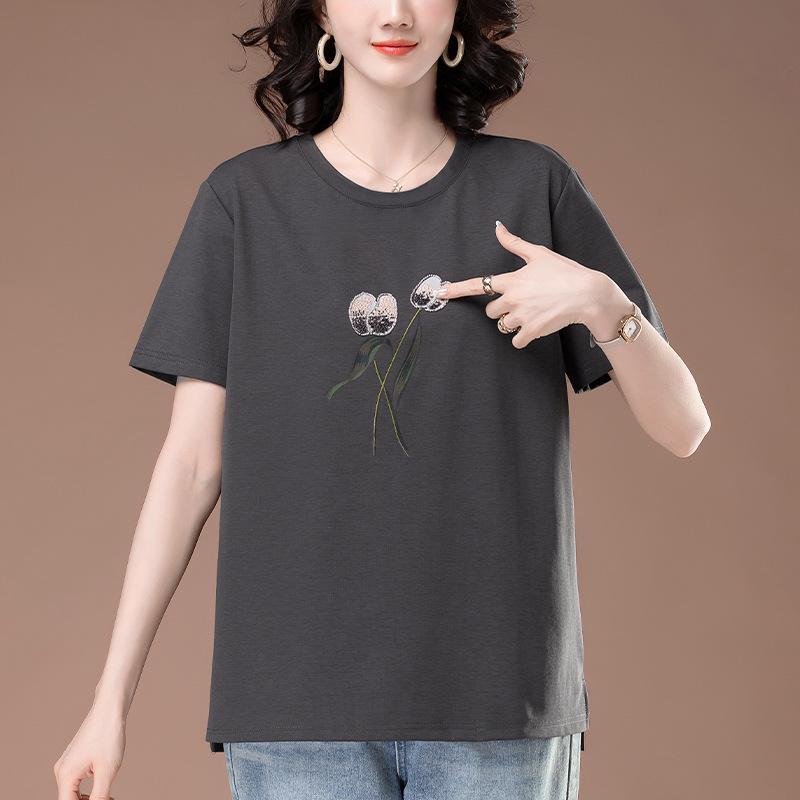 Summer Women's Plus Size Casual Round Neck T-Shirt - Fashionable Short-Sleeve for Middle-Aged Mothers