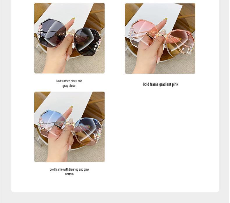 2025 Fashion Rimless Sunglasses with Rhinestone Diamond Inlay