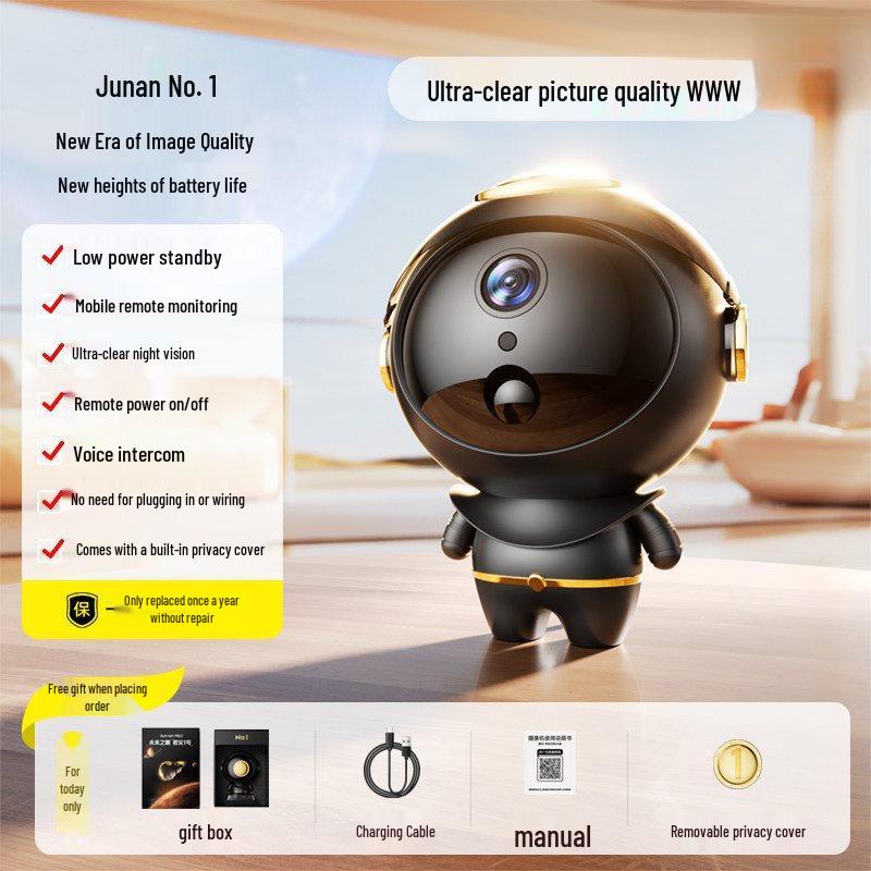 Wireless 360° Home Camera with Mobile Monitoring & HD Night Vision, No Plug Needed