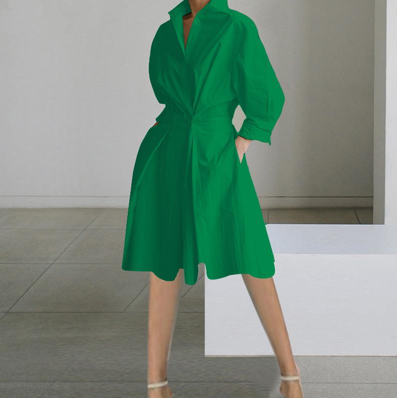 Autumn New Fashion Long-sleeved V-neck Printed Medium and Long Dress Women's Clothing