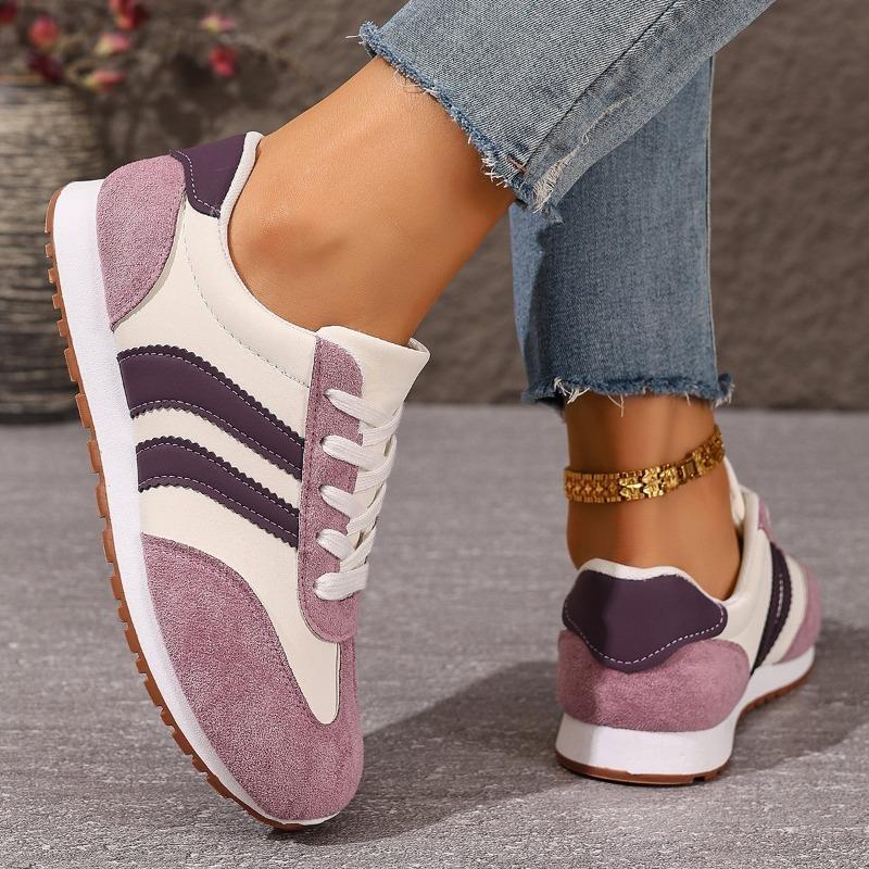 Women's Large Size Leather Color-Block Breathable Casual Shoes Flat Light Sports Single Shoes Running Shoes