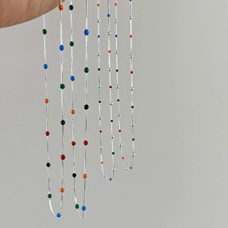 925 Sterling Silver Summer Rainbow Beads Chain Choker Necklace for Women's Fashion Stacked For Korea Simple Collar Fine Jewelry