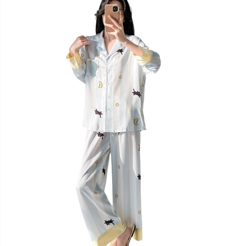 New pajamas Korean version sweet and cute pajamas women's spring long-sleeved trousers lapel cardigan women's loungewear