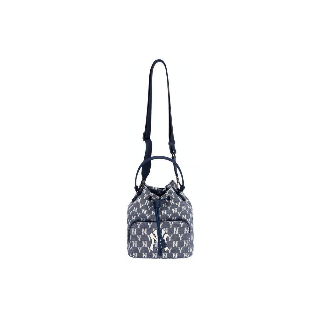 MLB Monogram Series NY Yankees Retro Floral Print Drawstring Closure Bucket Bag Unisex Bags Denim-Blue 32BG34111-50N