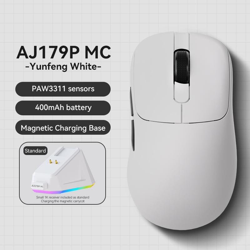 AJAZZ AJ179 PRO PAW3395 Lichtgewicht Bedrade Draadloze Muis met Magnetische Oplaadbasis Ergonomische Macro Gaming Muis voor PC Laptop