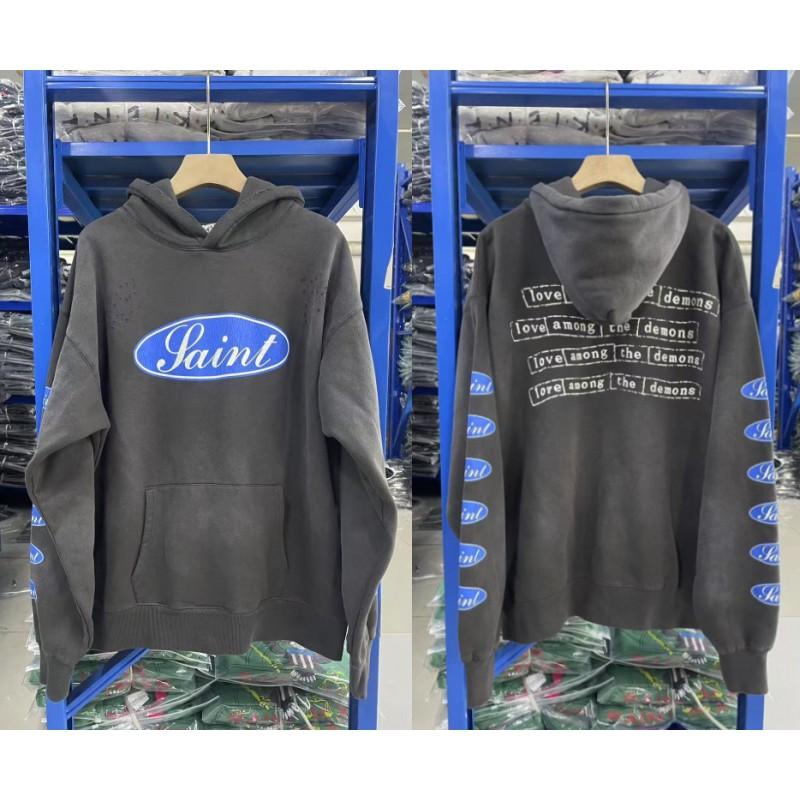 Vintage West Coast Hooded Zip-Up Sweatshirt With Sanskrit Script Print Relaxed Fit Cotton Pullover Men
