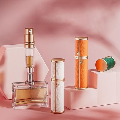 Frasco de Perfume de 5ml Couro PU Padrão Lichia Recipiente Cosmético Vazio Recarregável Recipiente de Fragrância com Névoa Ultra Fina Viagem