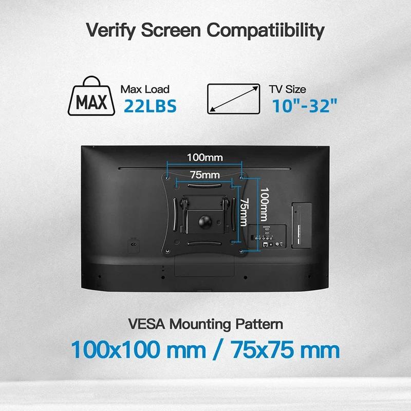 Verstellbare TV-Wandhalterung für 10-32 Zoll Fernseher, VESA 100×100, Unterstützt bis zu 10 kg, für den Heimgebrauch