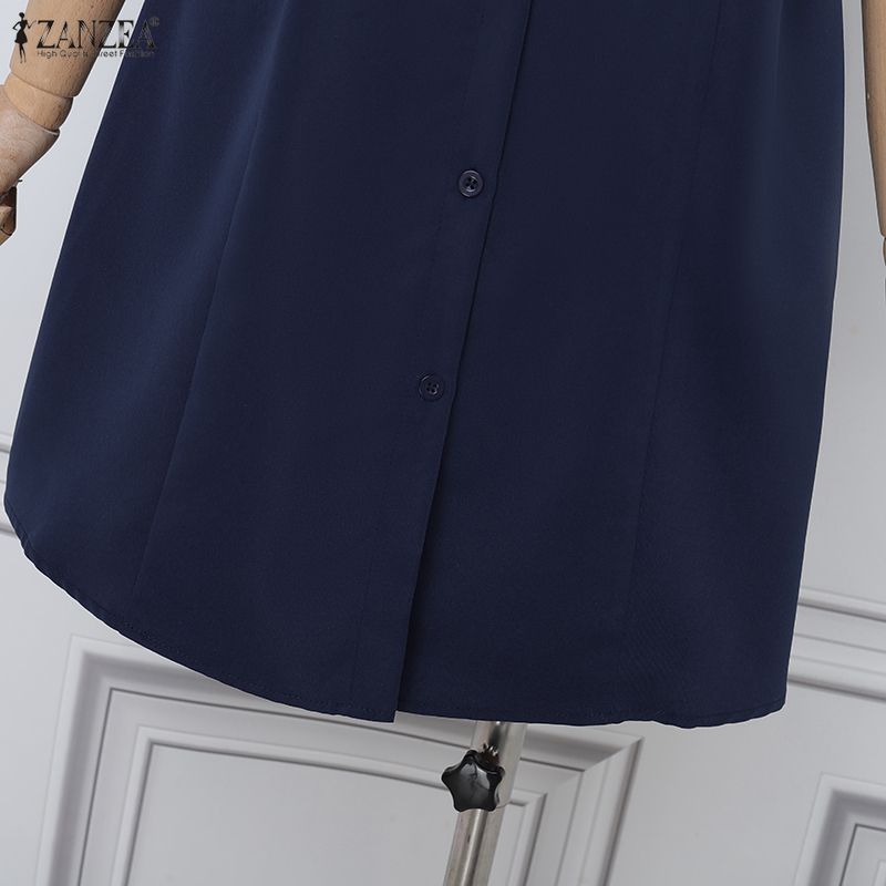 ZANZEA Women Casual Turn Down Collar Short Sleeve Dress