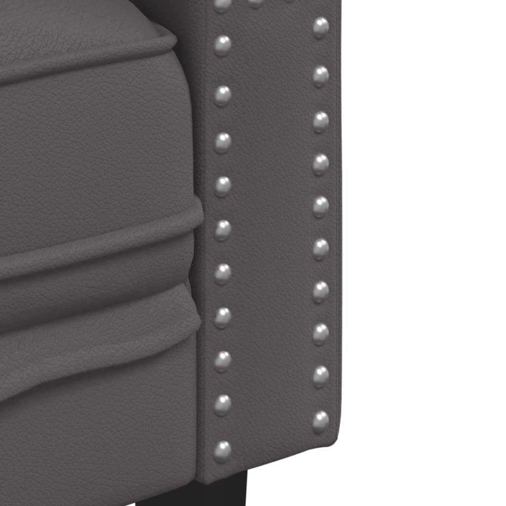 Vidaxl Sofa Chesterfield, 3-Os., Szara, Tapicerowana Sztuczną Skórą