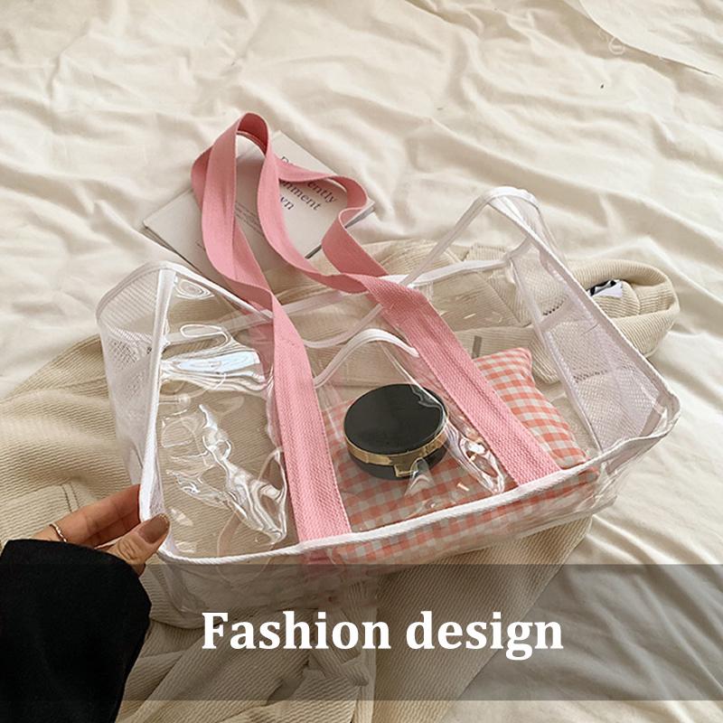 Pvc Transparent Handbag Tote Bag Women Summer Beach Clear Tote Bag Travel Storage Bags Portable Waterproof Carry Bag