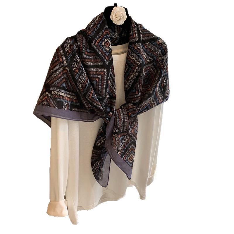 Famous Style Thin Headscarf French Retro Large Square Scarf Women'S Spring And Autumn Versatile Design Scarf Large Shawl Silk Scarf Square Scarf