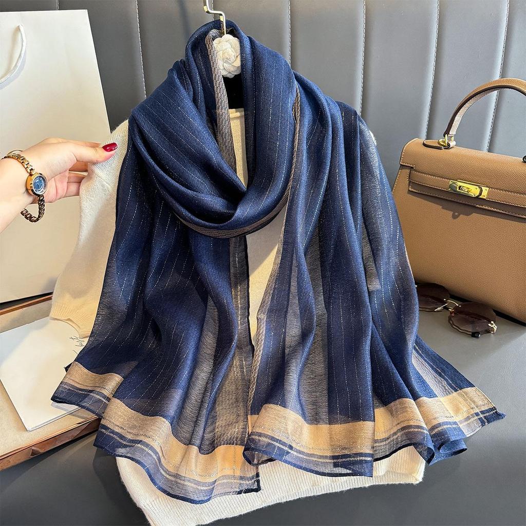 Women's Silk Scarf: High-End Korean Style Gold Thread, Autumn/Winter Shawl