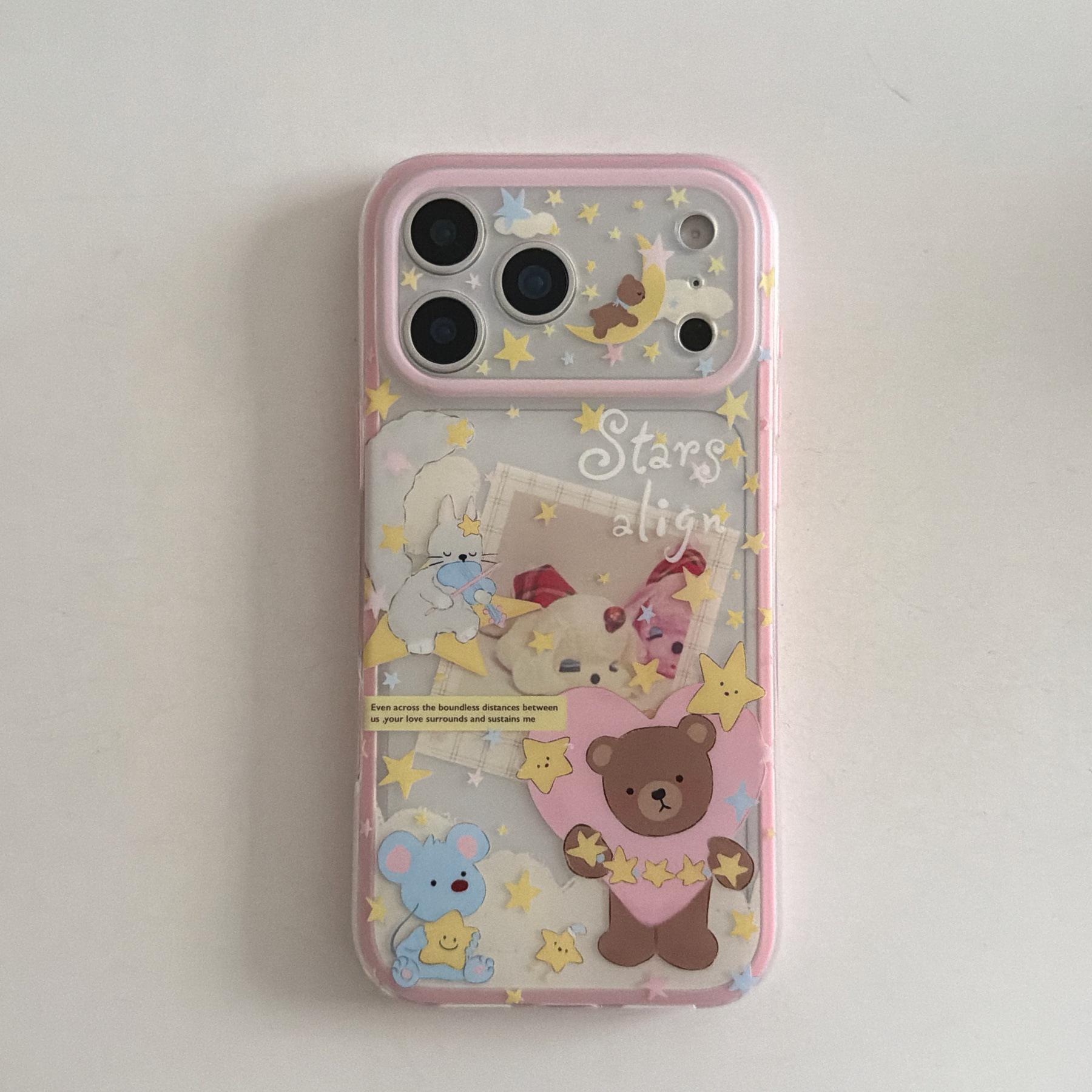

Trendy Pink 2-in-1 Starry Bear Phone Case for Apple iPhone 17 Pro Max - Drop-Proof Design iPhone 17 Pro