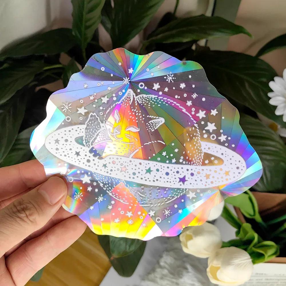Rainbow Sun Catcher PVC Self Adhesive Glass Window Stickers Cat Leaf Suncatcher Wallpaper Rainbow Prisms Sticker Home Decor
